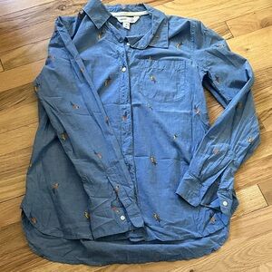 Old Navy Blue Button Down Shirt with Parrot Accents